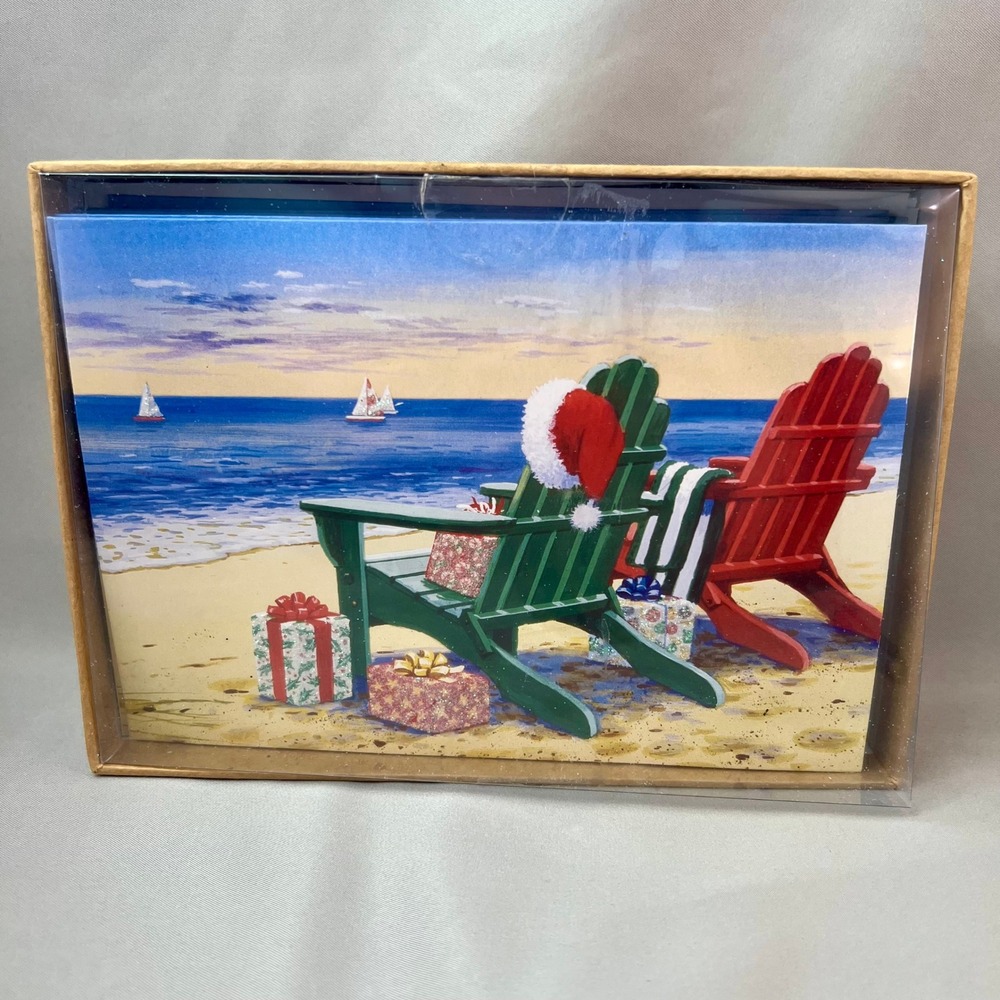 Brighten The Season Christmas Cards 14ct Blue Beach Coastal 983-17 USED -2 cards